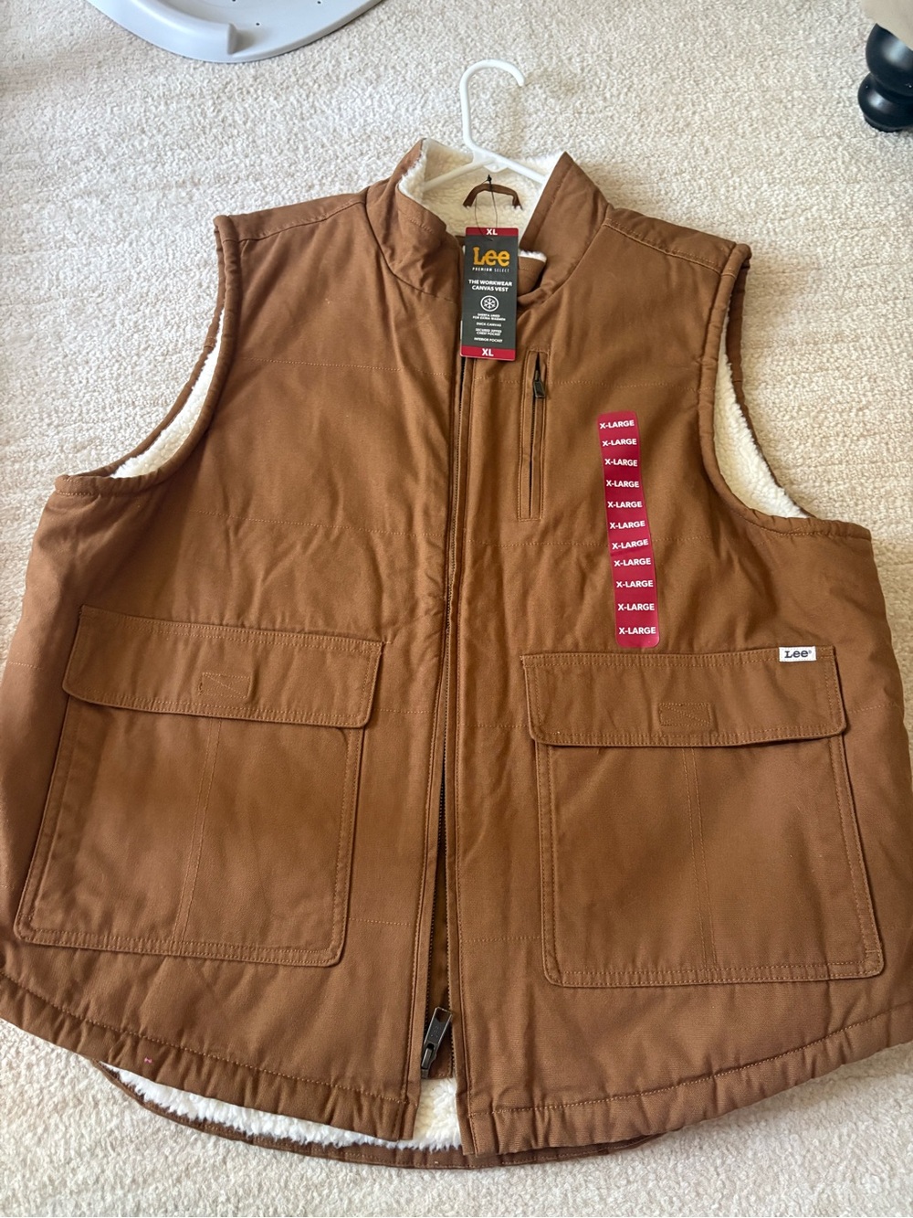 Lee Men's Brown Canvas Sherpa-Lined Work Vest